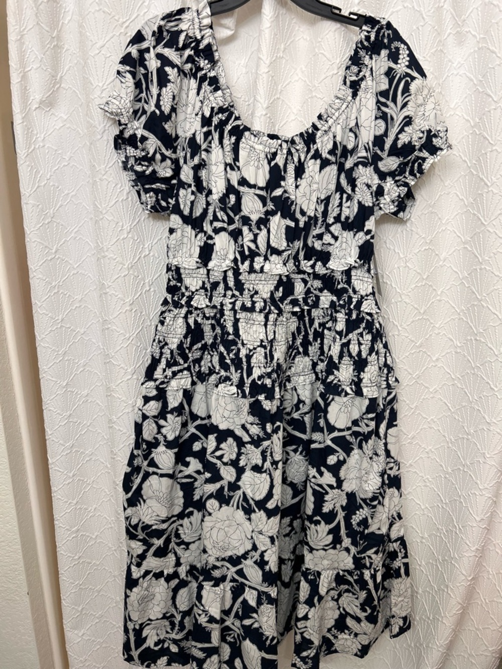 Plus Size Navy and White Floral Midi Dress - Picture 3 of 7